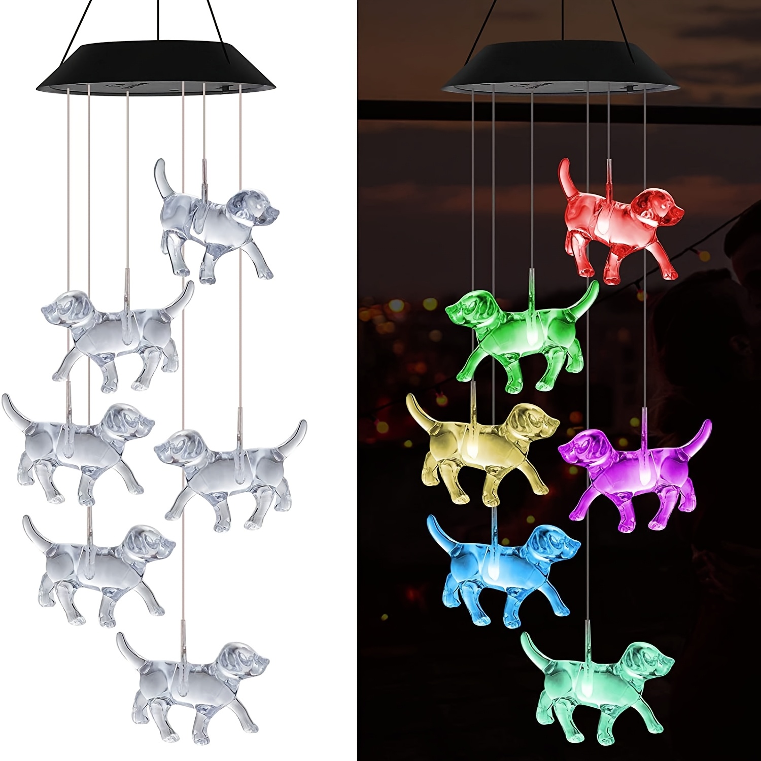 Image of Solar Wind Chime Dog Light Outdoor Hanging Lantern, Outdoor Led Color-changing Hanging Light, Suitable For Courtyards, Gardens, Patios, And . For Women, Moms, Wives, Sisters, Grandmas, And Aunts