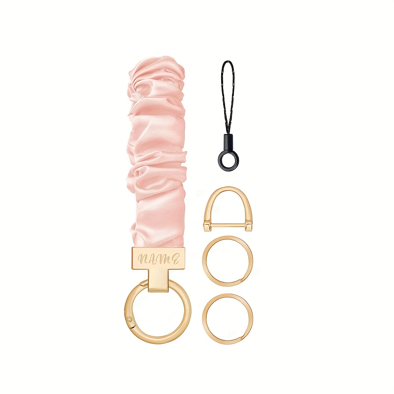 TEMU 1pc Personalized Women's Elastic Keychain Wristband | Customizable Text Id Label, Stretchable Iron Key Ring, Fashion Accessory, Ideal For Daily
