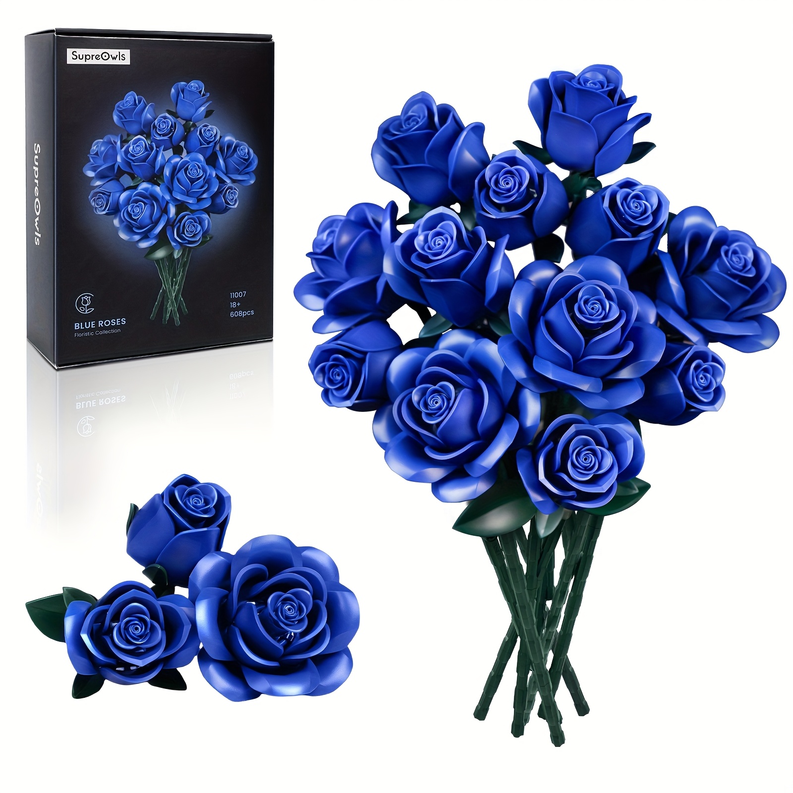 TEMU Blue Rose Building Blocks Set, Permanent Flower Building Blocks Set, Artificial Flower Table Decorative Toys. Suitable For Birthday Gifts,