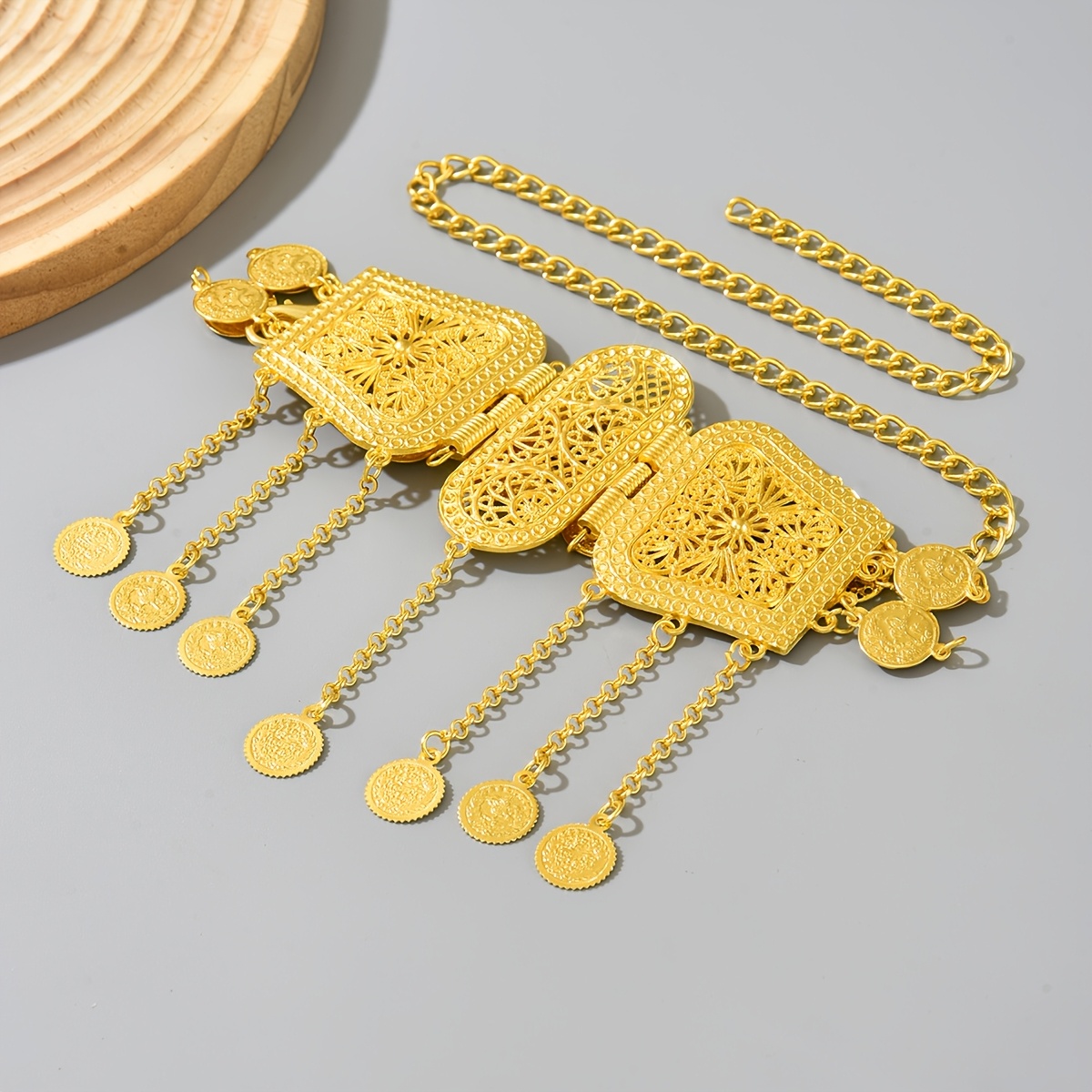 Image of 1pc Middle Eastern Style Hollow Carved Tassel Design Belt Moroccan Bride Bridesmaid Fashion Waist Belt