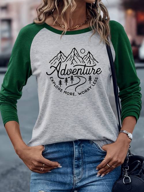 item picture womens raglan sleeve t shirt with adventure pattern print