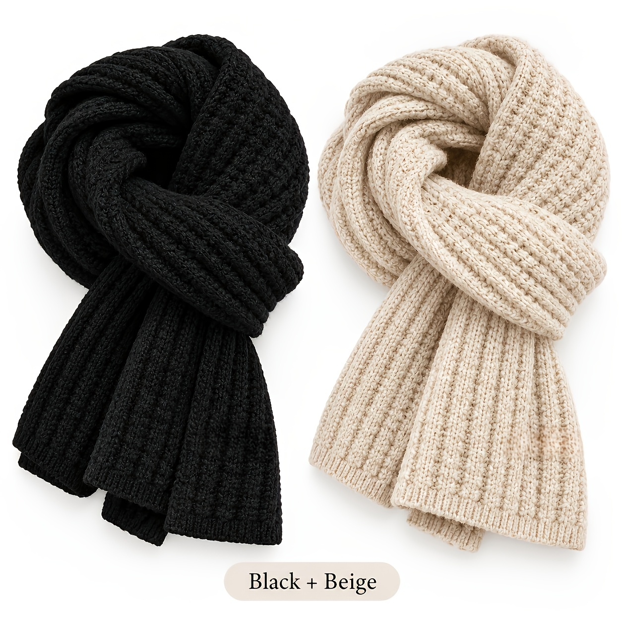 TEMU 2pcs Foulards , Foulards d'hiver et épais, Foulard de cou chaud style coréen, Foulard enveloppant de couleur unie tendance pour , cadeau air
