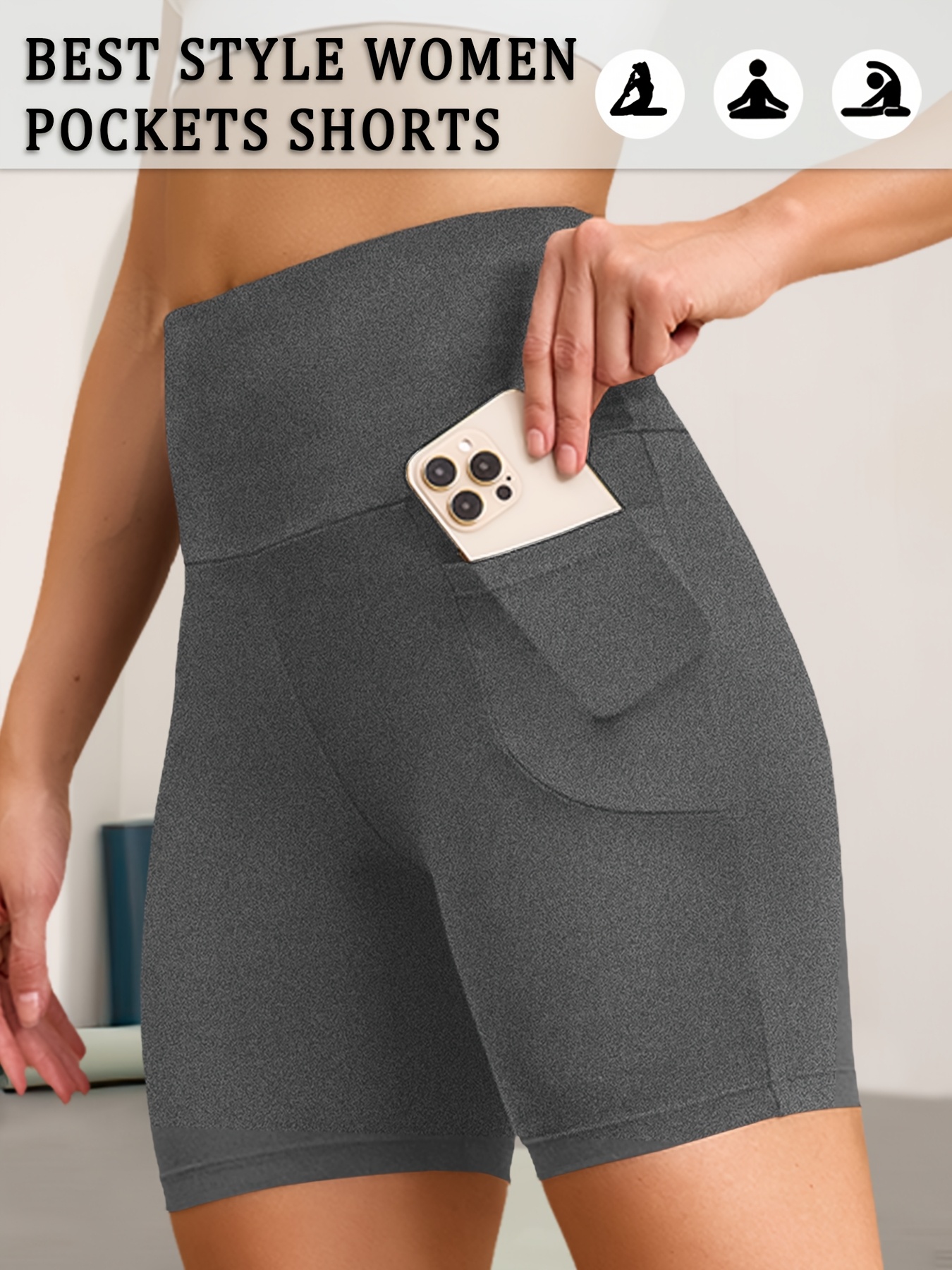 Damen Aktive Shorts Mit Hoher Taille Seitentaschen  Produktbild-Vorschau 12
