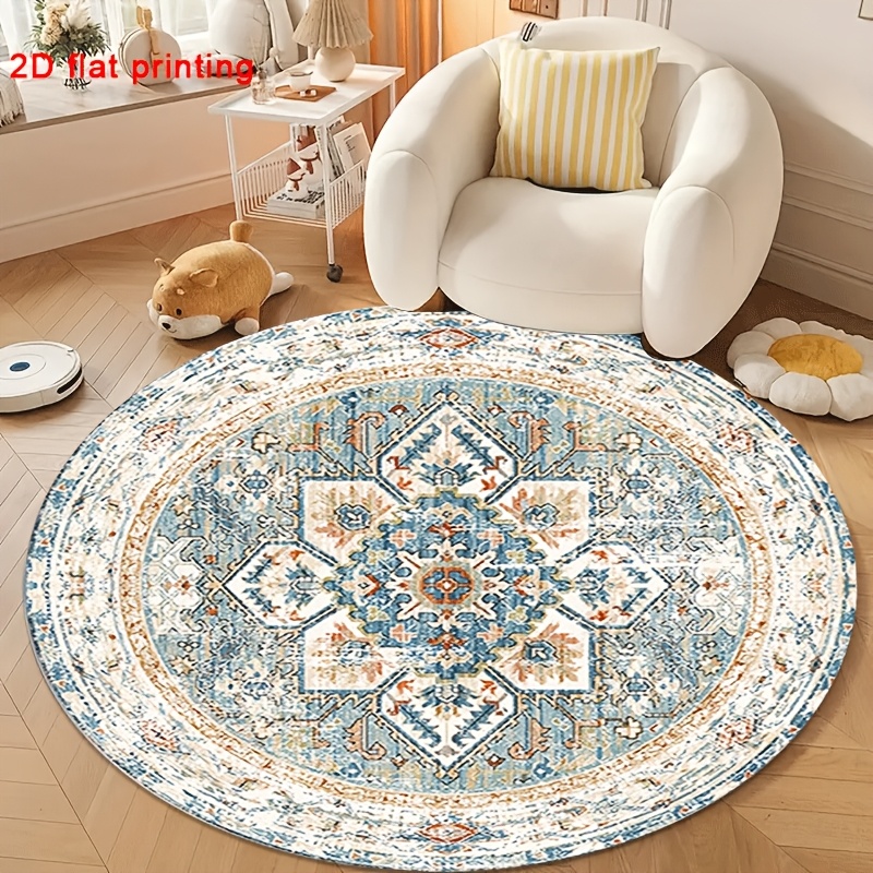 blau weißer runder teppich vintage modern stil