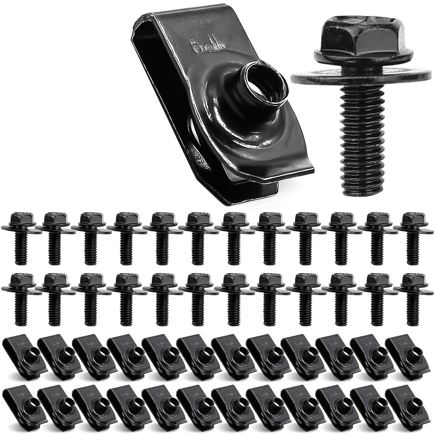 TEMU 50pcs 1/4 Clips & Hex Head Automotive Body Fender Bolts Kit, For Most Cars Fender, Engine Undertray Cover, Engine Cover & Bumper Fender Liner