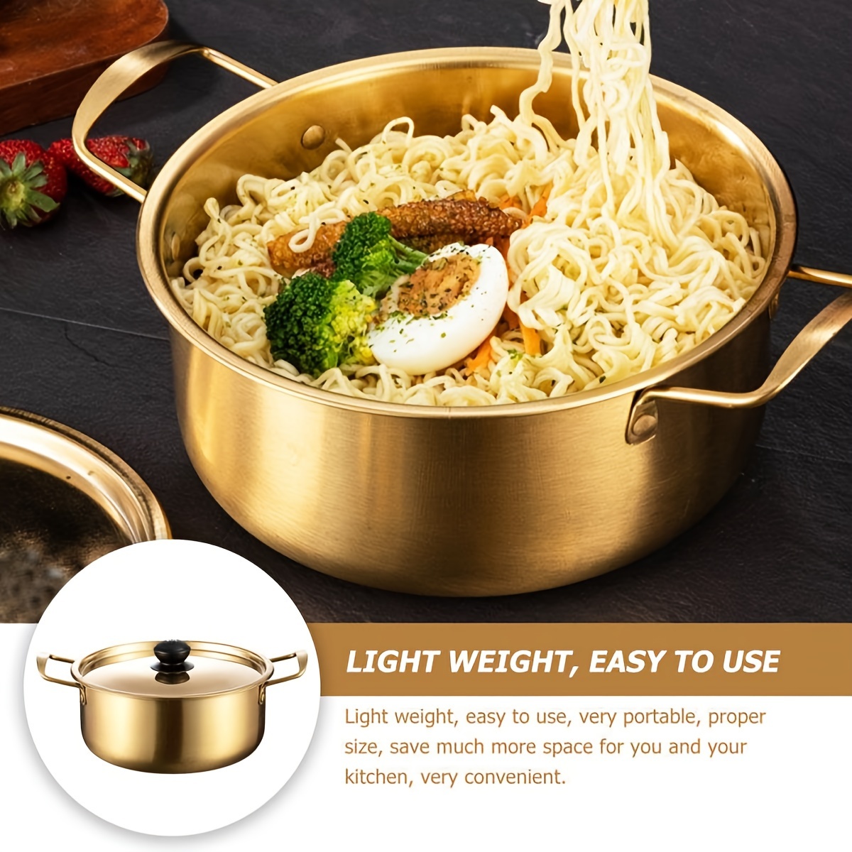 1pc korean instant noodle pot stainless steel double ear design brushed   induction stovetop compatible no electricity needed ideal for gas stoves pasta and ramen cooking pot ramen   pot stainless steel induction stovetop compatible details 0