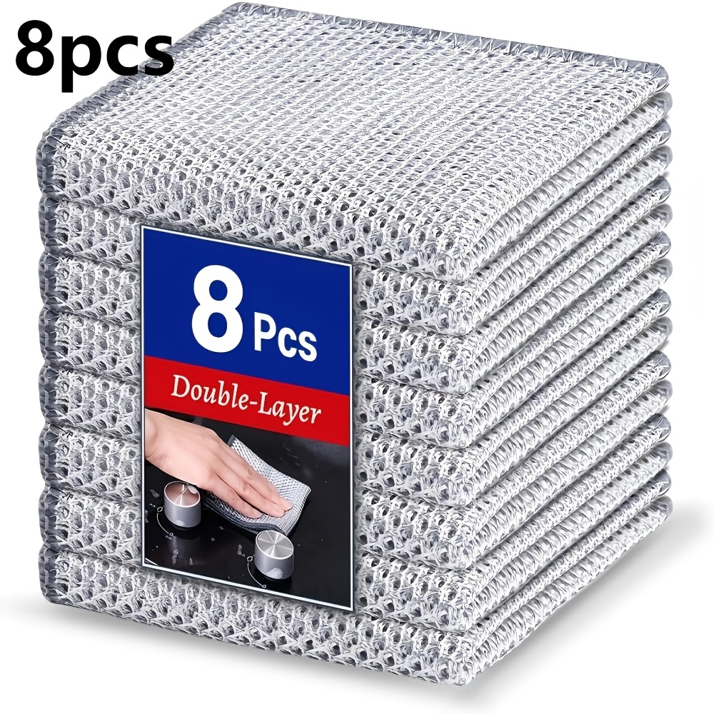 TEMU 8pcs/20pcs/30pcs New Upgrade Steel Wire Dishcloth, Triple-layer Steel Wire Cleaning Cloth, Powerful Cleaning Non-scratch Wire Dishcloth Rag For