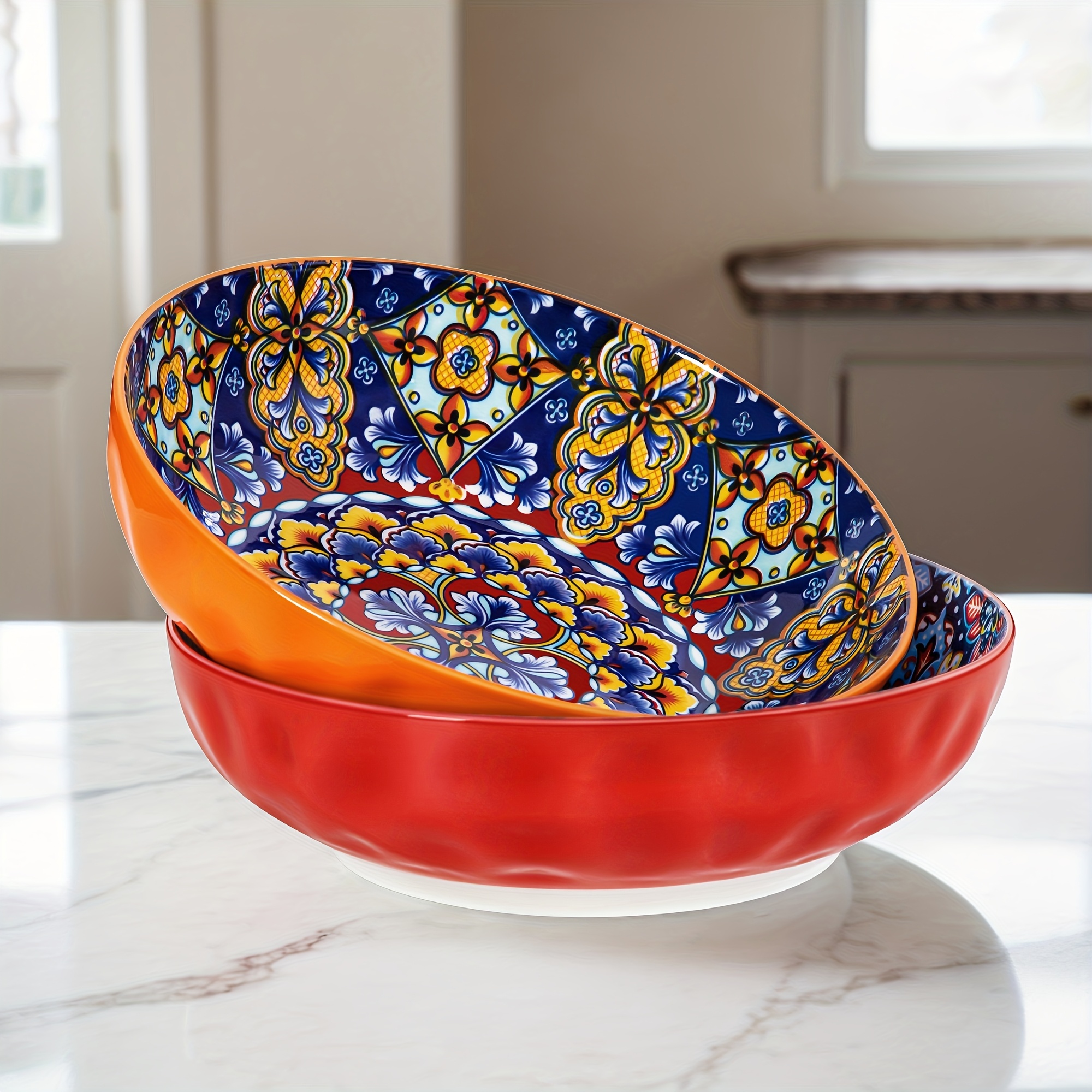 Image of Large Serving Bowls, 78oz Large Salad Bowls Set Of 2, Bowls For Salad, Fruit, Pasta And Dinner, Serving Dishes Set For Party, Dishwasher And Microwave Safe