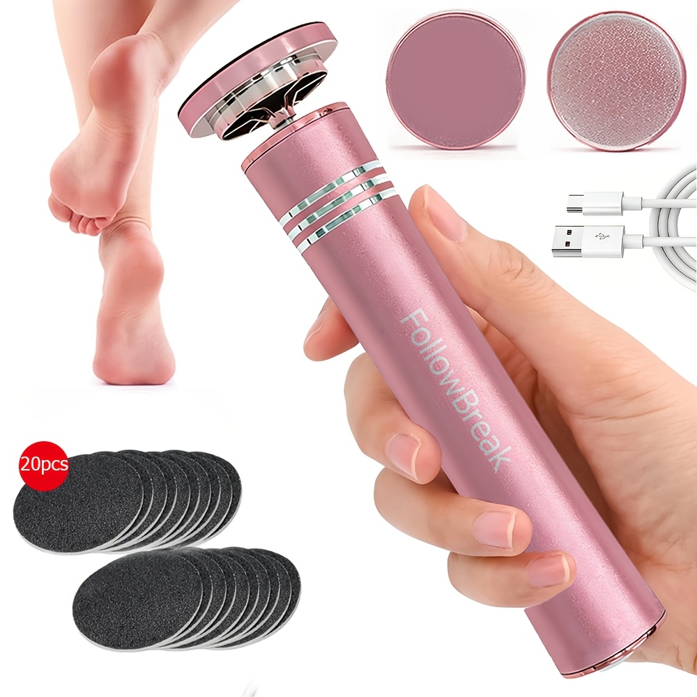 TEMU Followbreak Handheld Electric Foot File, 2-speed Dead Skin Exfoliator, 1200mah Large Capacity Battery - Long-lasting, 2pcs Replacement Heads And