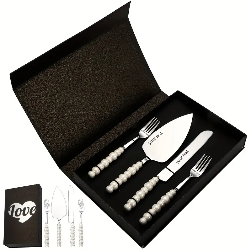 personalized and elegant stainless steel cutlery set with pearl ceramic handle 2 4 cake knife spatula fork set with gift box suitable for kitchen hotel parties birthdays weddings gifting golden and silvery Product details 4