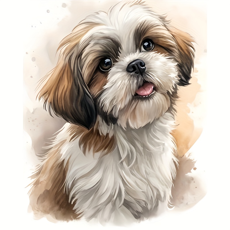 TEMU Latest Creative Purebred Shih Tzu Diamond Painting Kit, Round , Full Diamond Canvas, Painting Mosaic Craft, Handicraft Gift, Suitable For Living
