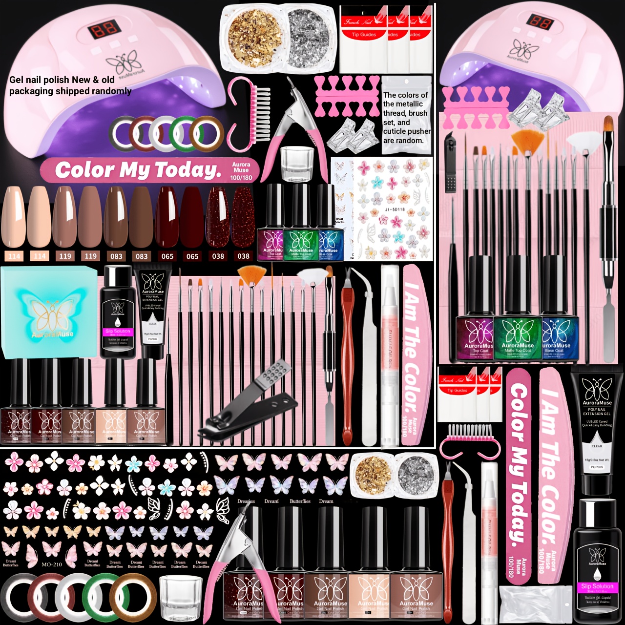 kit completo de esmalte em gel com lâmpada de   led usb, 1 conjunto, suprimentos para manicure, conjunto para salão de beleza com acessórios para  s, gel de construção para  s, kit de  s semipermanentes, adesivos de gel para  s, cor   para alguns itens, presente de kit de