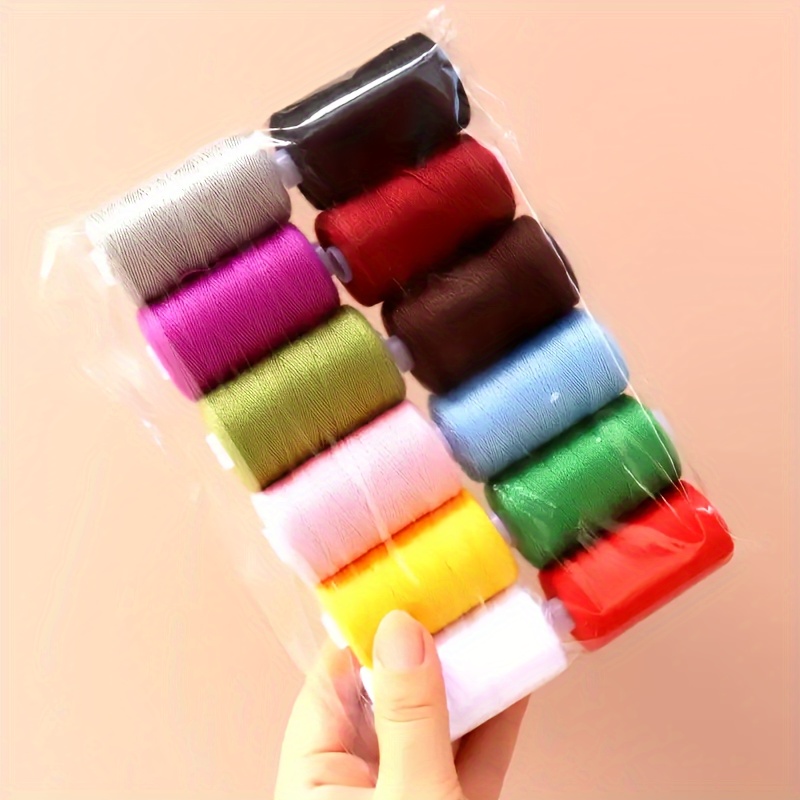 

12pcs Polyester Sewing Thread - 500 Yards Each, High Strength For Diy Crafts & Needlework Accessories