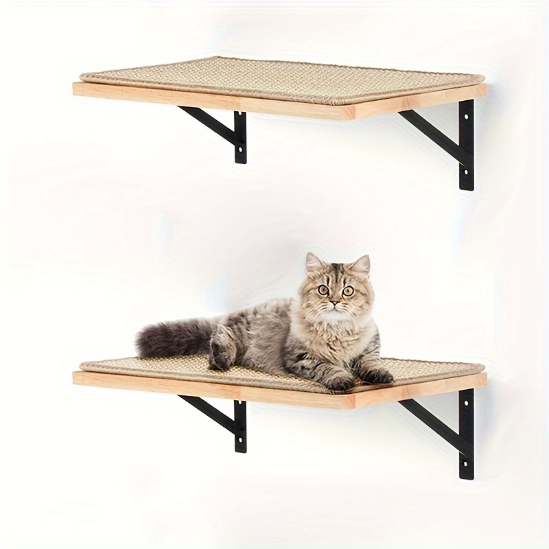 

2pcs Cat Wall Shelves, Wooden Feline Perch With Mats, Indoor Kitty Activity Wall Furniture, Cat Wall-mounted Climbing Steps For Resting, Playing, Scratching, Sleeping Habitat, Holds Up To 15kg