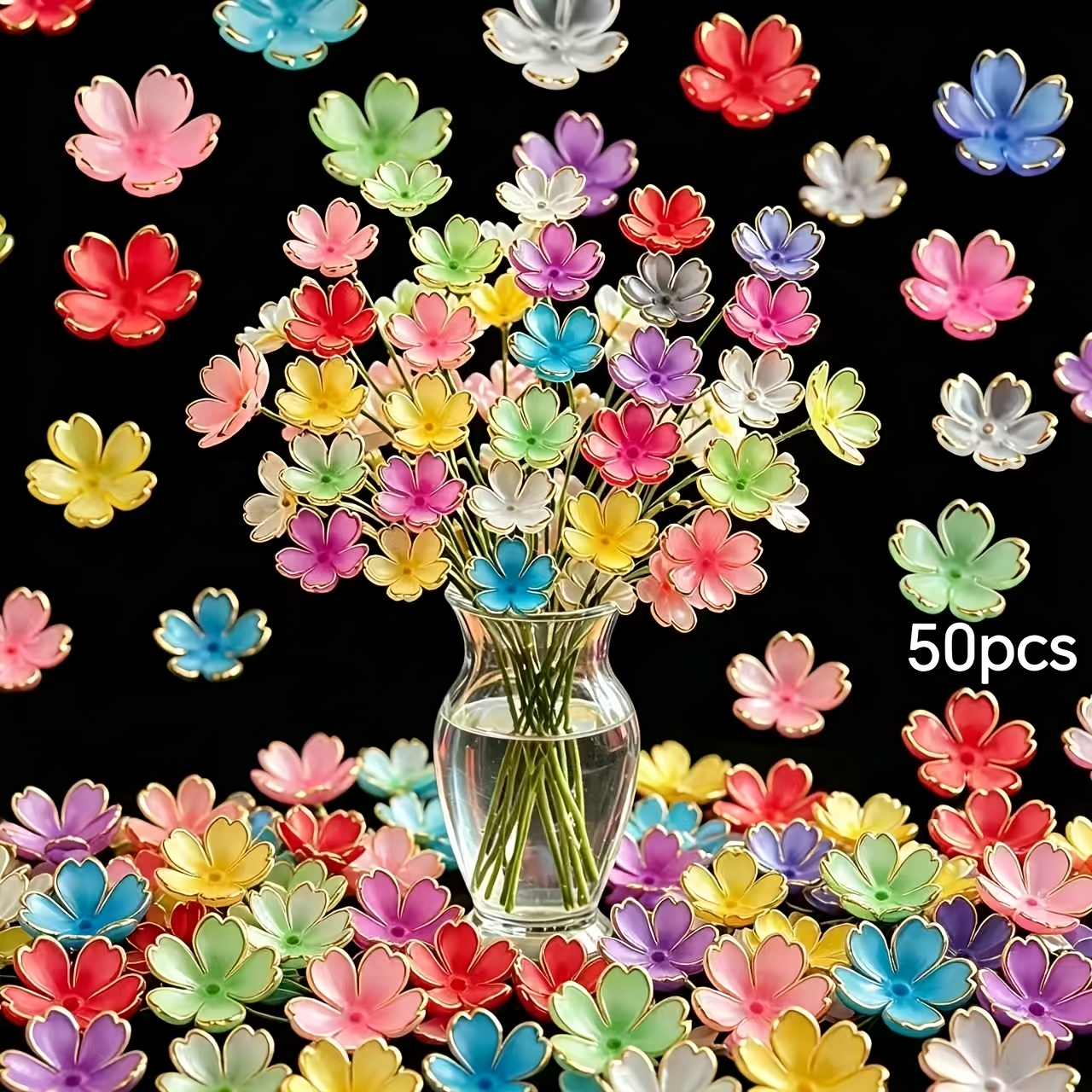 TEMU 50pcs 19mm Gradient Acrylic Cherry Petal For Clothing, Shoes, Boots, And Jewelry Accessories > Women's Fashion > Women's Accessories > Women's