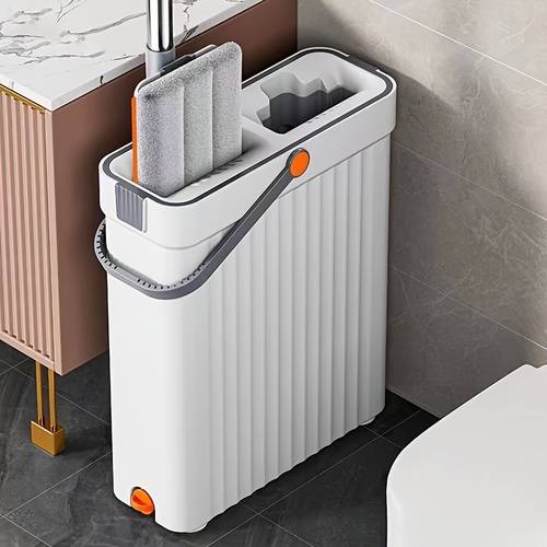 Set de Trapeador y Cubeta - con 4 Almohadillas de Microfibra Lavables, Set de Trapeador Limpiador de Pisos, para Todo Tipo de Pisos y Ventanas, Uso Húmedo y , de Limpieza de Pisos