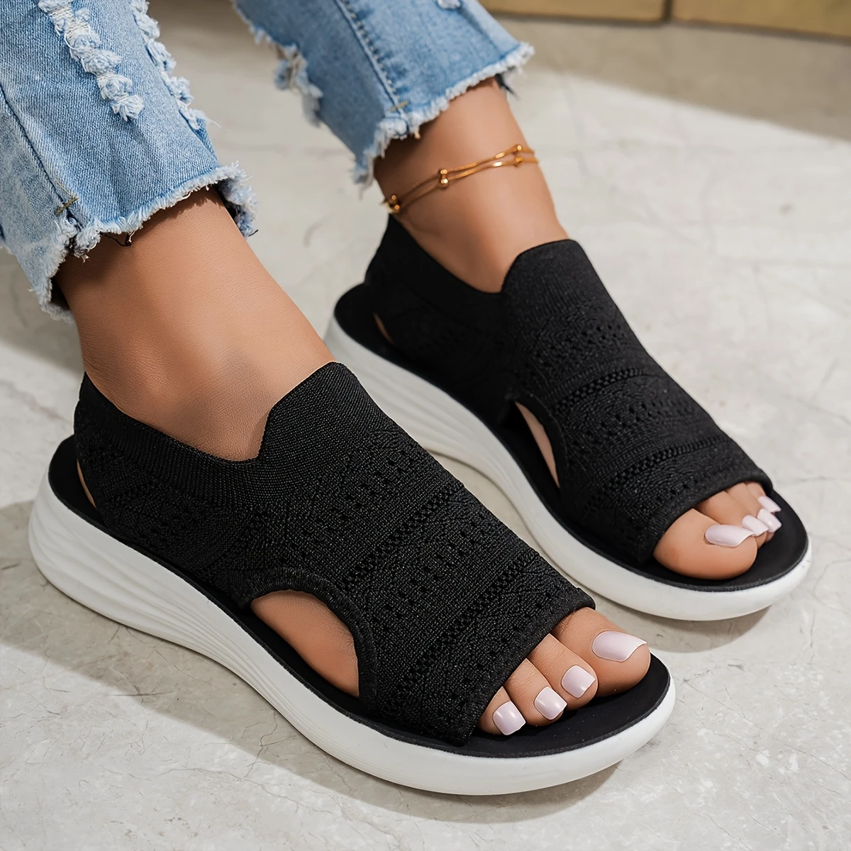 womens summer sandals open toe slip on breathable fabric with pu blue ideal for swimming and water activities beach accessories details 4
