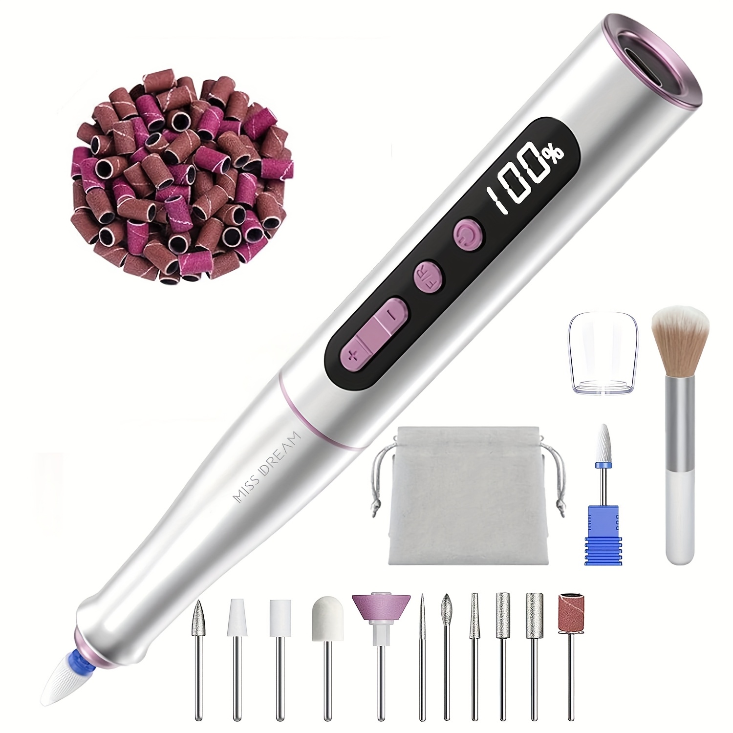 Image of M Nail Drill Cordless, Electric Nail File 12in 1 With Led Display, Nail Drill Machine Professional Portable Rechargeable E File For Gel Acrylic Manicure Pedicure Set With 5