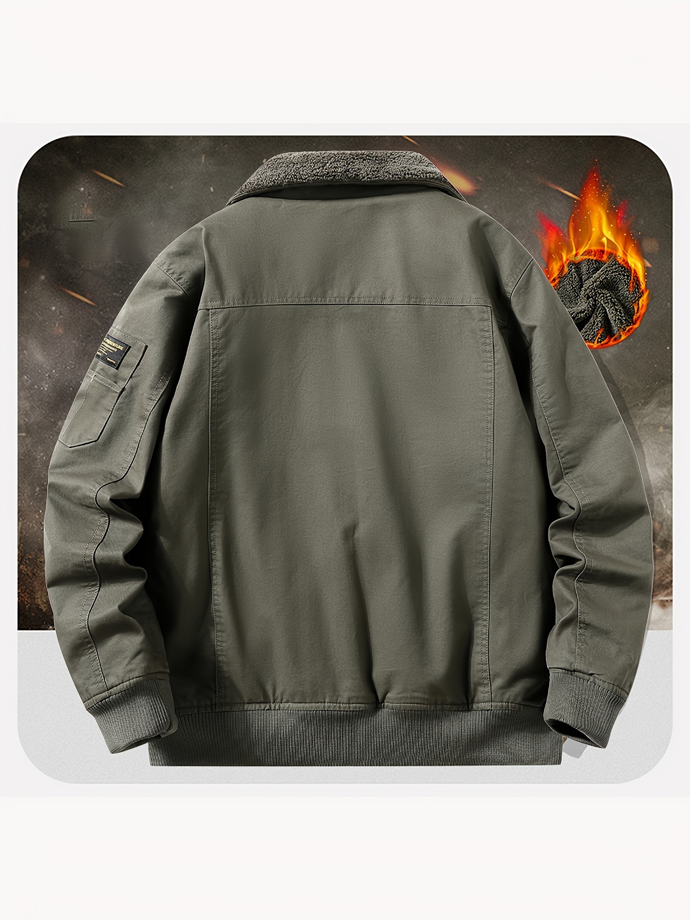 men's winter casual fleece lined jacket solid color Temu Saudi