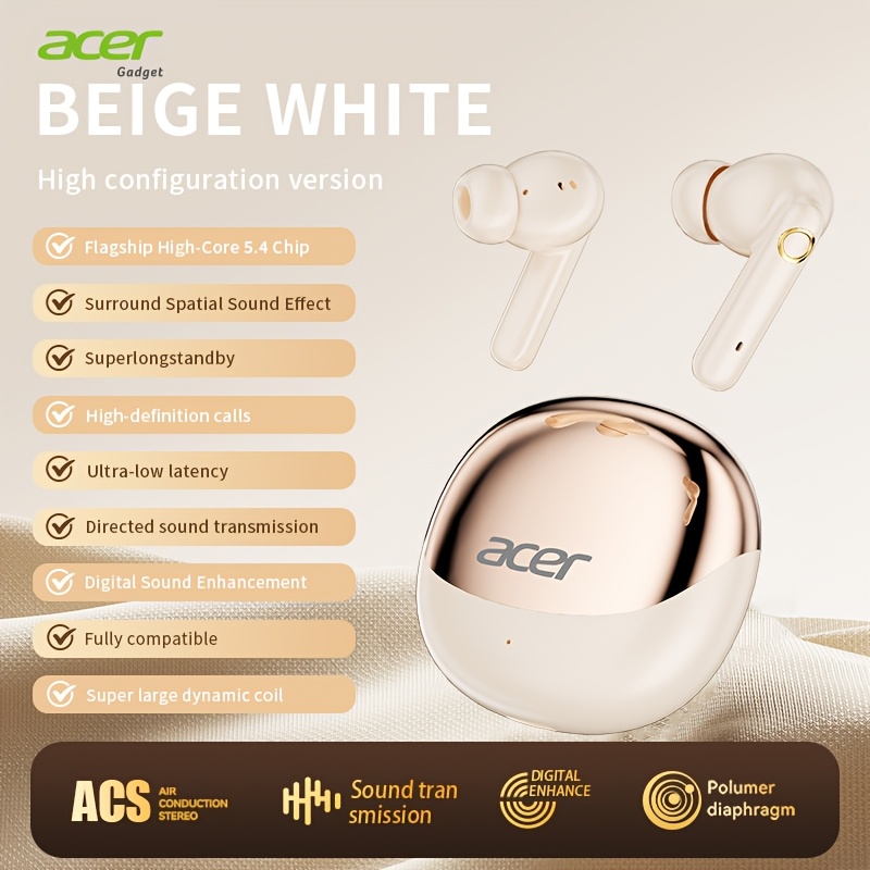 Image of [acer] 2025 New Tws Wireless Headphones Stereo + Call Noise Reduction Ultra-long Sports Running In-ear Low Latency Hifi Sound Lightweight Stylish Design Pain-free Long- Learning/p