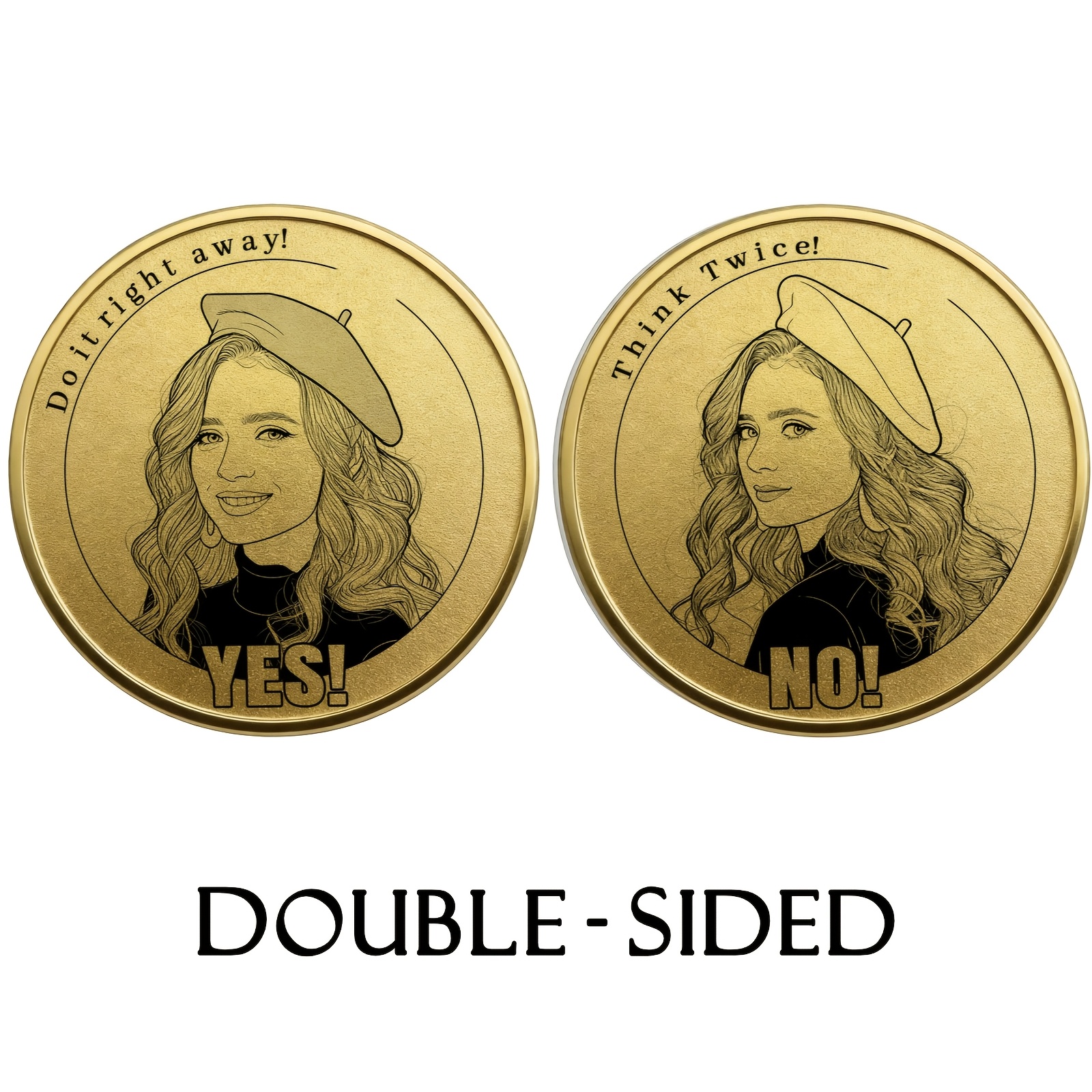 TEMU Moneda de decisión personalizada con imagen, impresión - Foto personalizada a lineal, moneda grande dorada/plateada - Dos estilos disponibles,