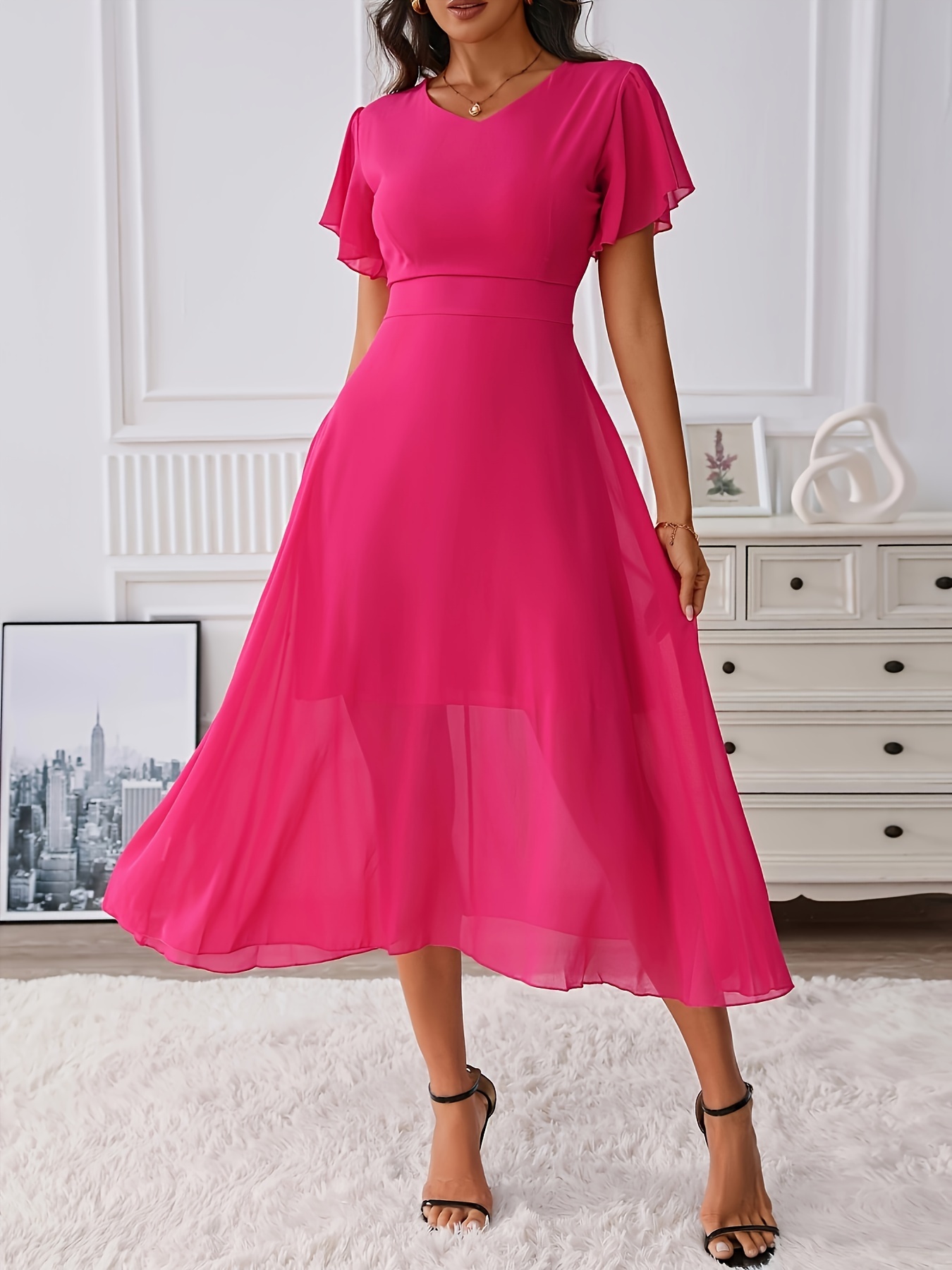 green emerald velvet dress Blue Long Sleeve Swing Dress M main image 0