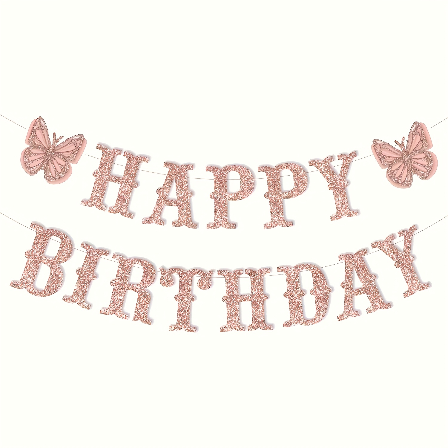 2pcs, Pink Theme Happy Birthday Banner, Girls Birthday Party, Glitter Print Decoration For Girls Birthday Party