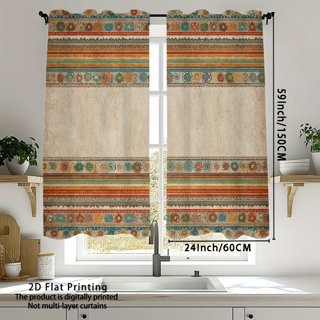 TEMU 2d Flat, 2pcs, 2d Flat Printing Bohemian Tassel Print Curtains, Curtain And Rod Set, Backdrop Curtains, Curtains For Sliding Door, Curtains For