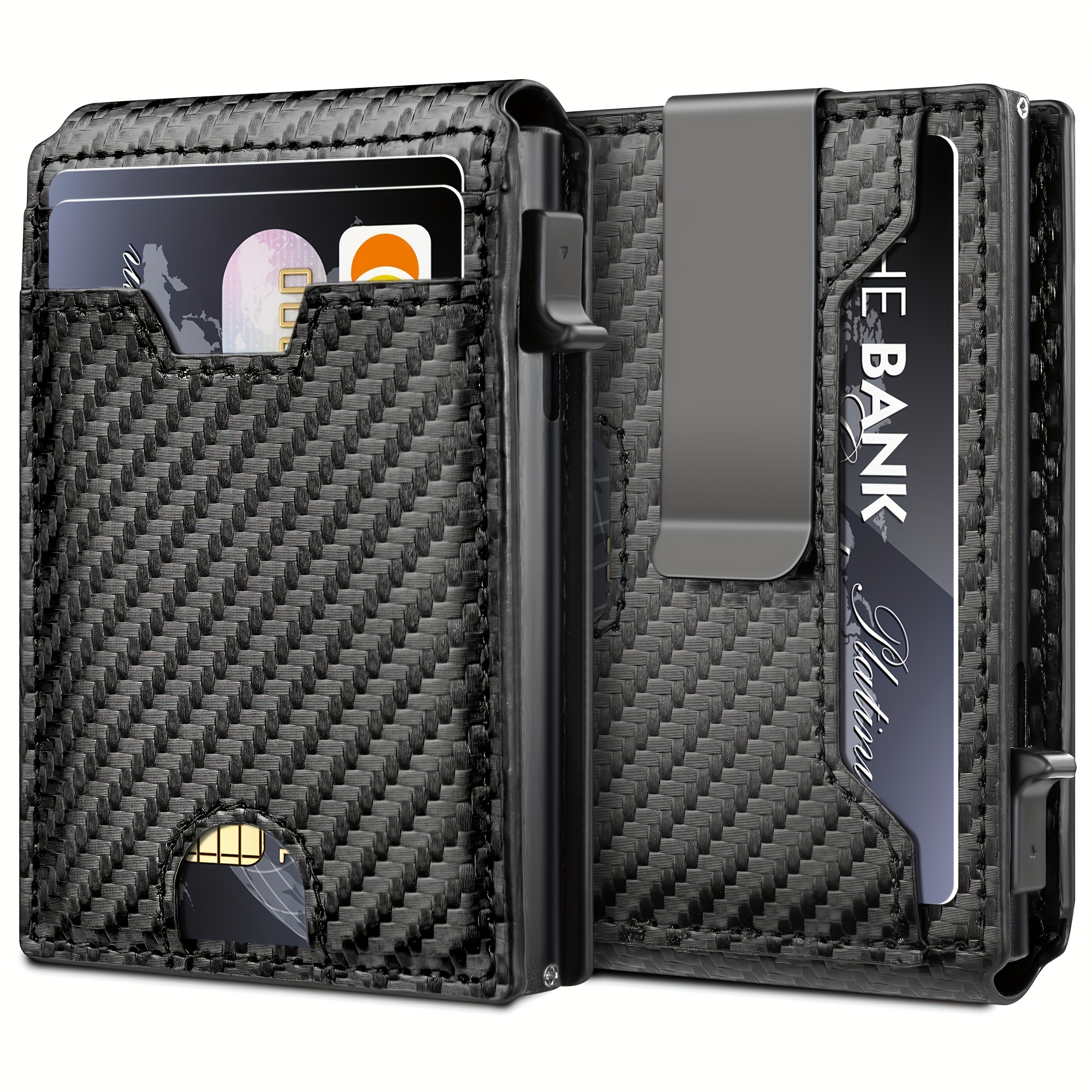 TEMU Wallet For Men Mens Minimalist Wallet Wallet With Money Clip & Id Window Rfid Blocking Smart Pop Up Card Wallet Credit Card Holder Bifold Wallet