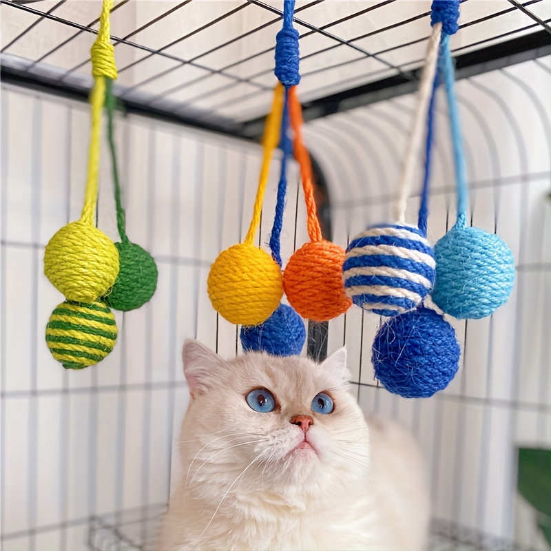 

1pc Sisal Cat Toy Ball With Hanging Cord, Interactive Teeth Cleaning And Claw Sharpening Play, All Breed Sizes, Non-battery Needed, Pet Accessories