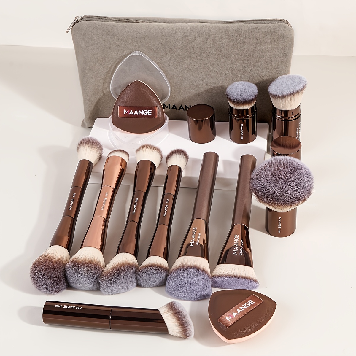 MAANGE 13pcs Professional Makeup Kit, Foundation Brush, Contour Brush, Powder Brush, Telescopic Makeup Brush, Travel Easy Carrying Set, Christmas Gift Set, Basic Makeup Tool
