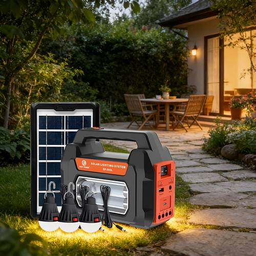 portable solar generator lithium ion rechargeable battery and usb ports led lights abs material multipurpose use for emergency and rv camping