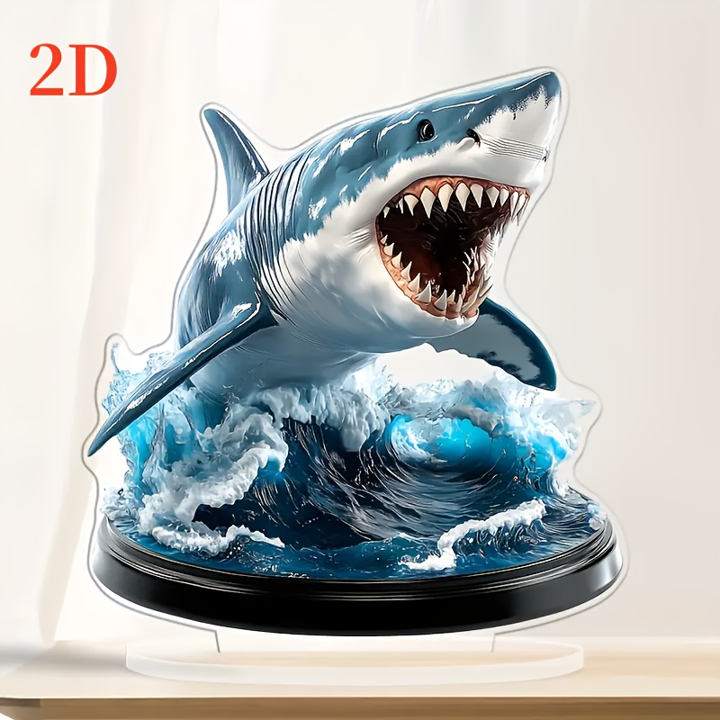 TEMU 2d Flat Acrylic Shark Tabletop Decor, Ocean Theme Multipurpose Sign Plaque For Home, Office, Cafe, Bedroom, Indoor Decoration, Ideal Gift For
