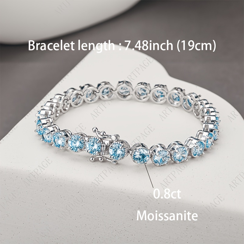 925 Silver, Women's Fashionable Blue Moissanite Bracelet , Elegant And , Women's Jewelry, Local Warehouse, Holiday Gifts, Mother's Day And Valentine's Day Gifts, Exquisite Gift Box