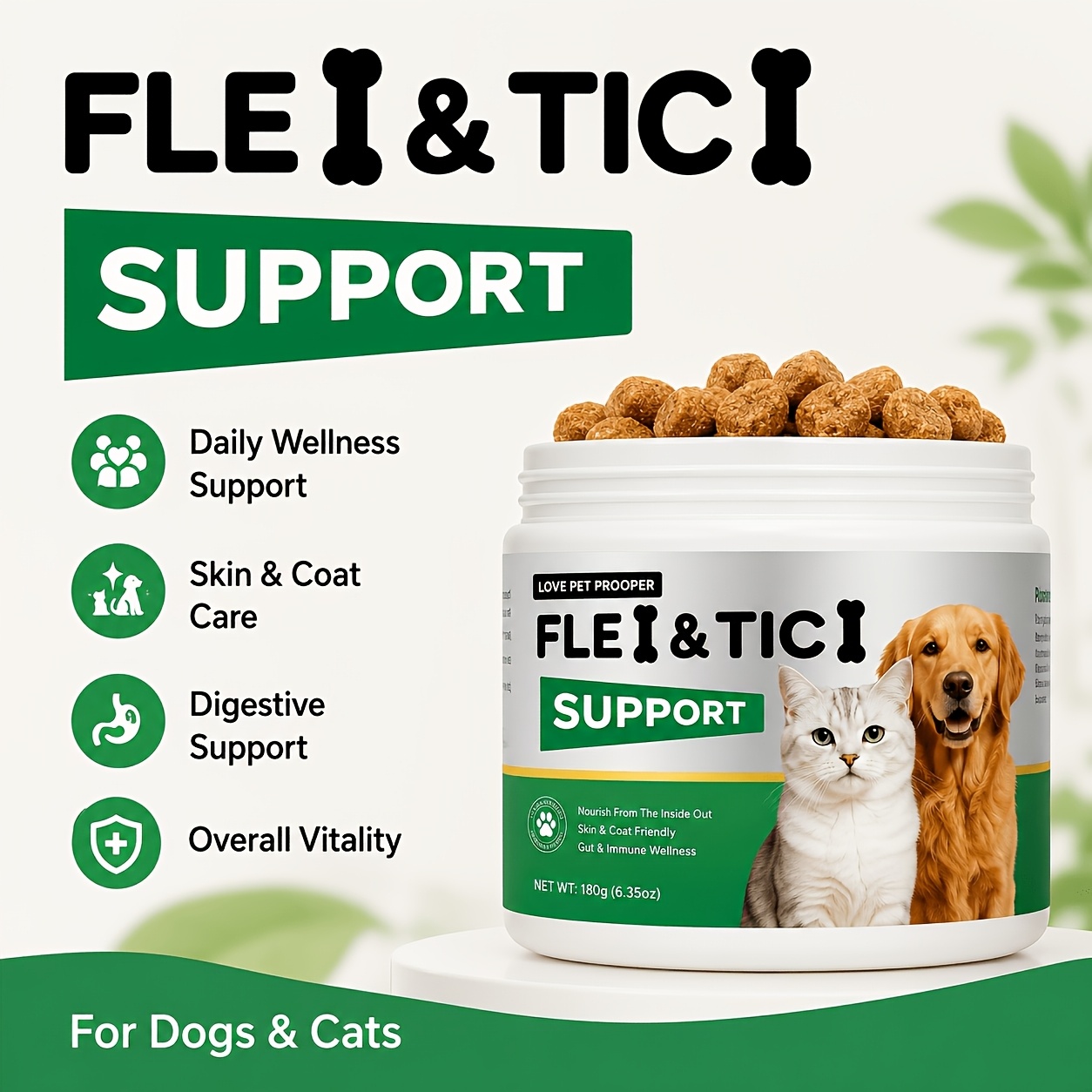 [ ] Pet Lecithin Chewable Tablets, Skin And Coat Supplement, Supports Healthy And Shiny Fur, Reduces Shedding, Nourishes Dry And Coats. Suitable For Dogs And Cats