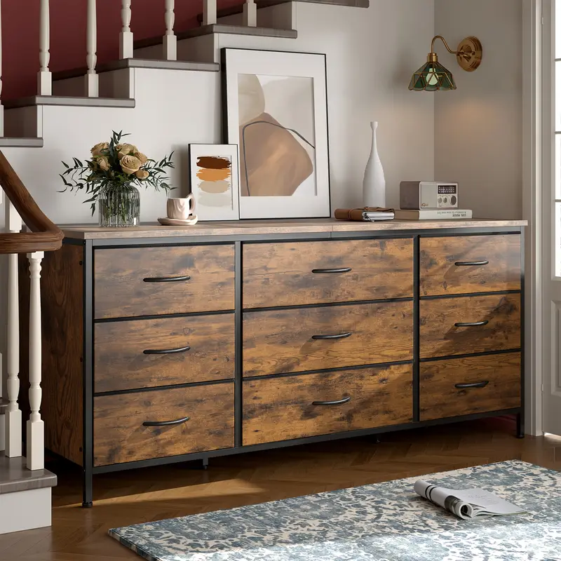 long wide dresser LACOO Creaser 52 in. Black MDF Dresser for Bedroom, Wide Chest of Drawers with 5-Wood Dresser Drawers V-WD-0910-BK