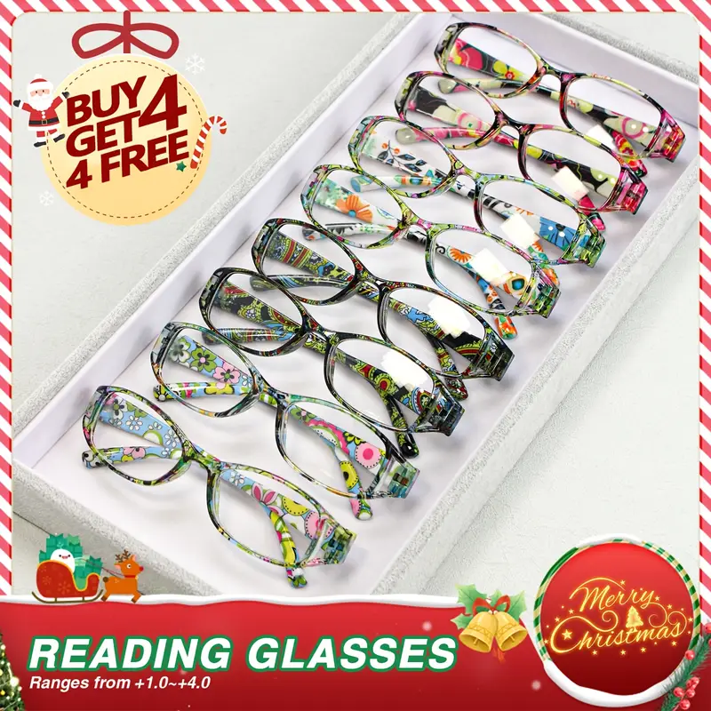 8pcs womens floral reading glasses with anti glare blue light blocking lenses 1 0 to 4 0 magnification multi floral patterns purple teal for computer phone books use ideal gift for book lovers professionals sturdy eyewear multipack protection stylish optical wear vision support Product details 2