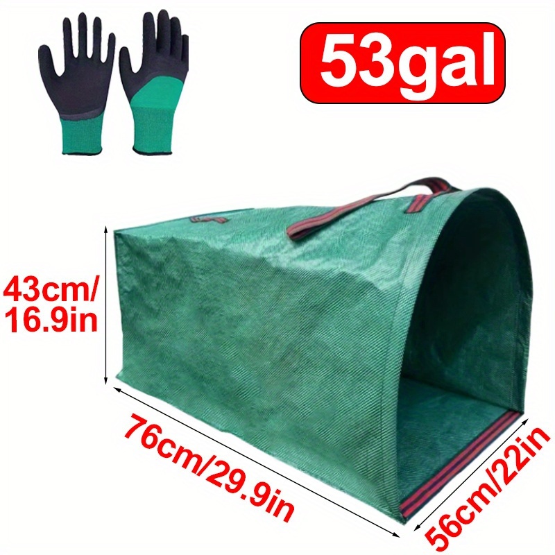 TEMU 1pc 53-gallon Heavy-duty Tear-resistant Foldable Garden Leaf Collector Bag With Gardening Gloves - Large Yard Collection System, Durable Green