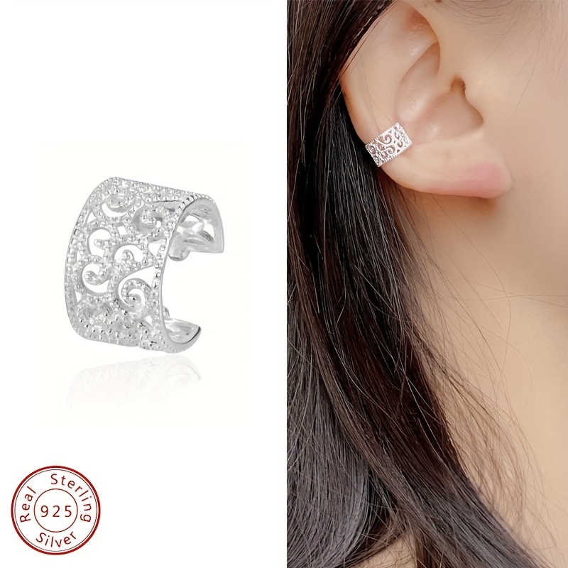 

925 Sterling Silver Ear Cuff, Vintage Ballet-inspired Hollow Filigree Design, No Piercing Required, Cute And Versatile For Ear Cartilage