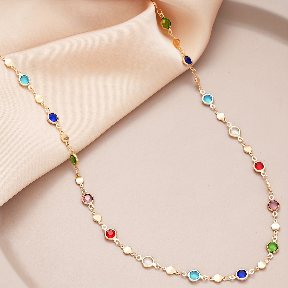 Colorful Rhinestone Necklace for Women, Vacation Style Accessory