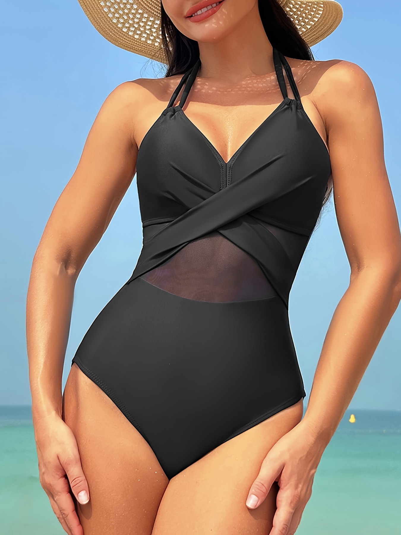 Malla Enteriza Trajes De BaÃ±o Cuello Halter Traje De Baño De