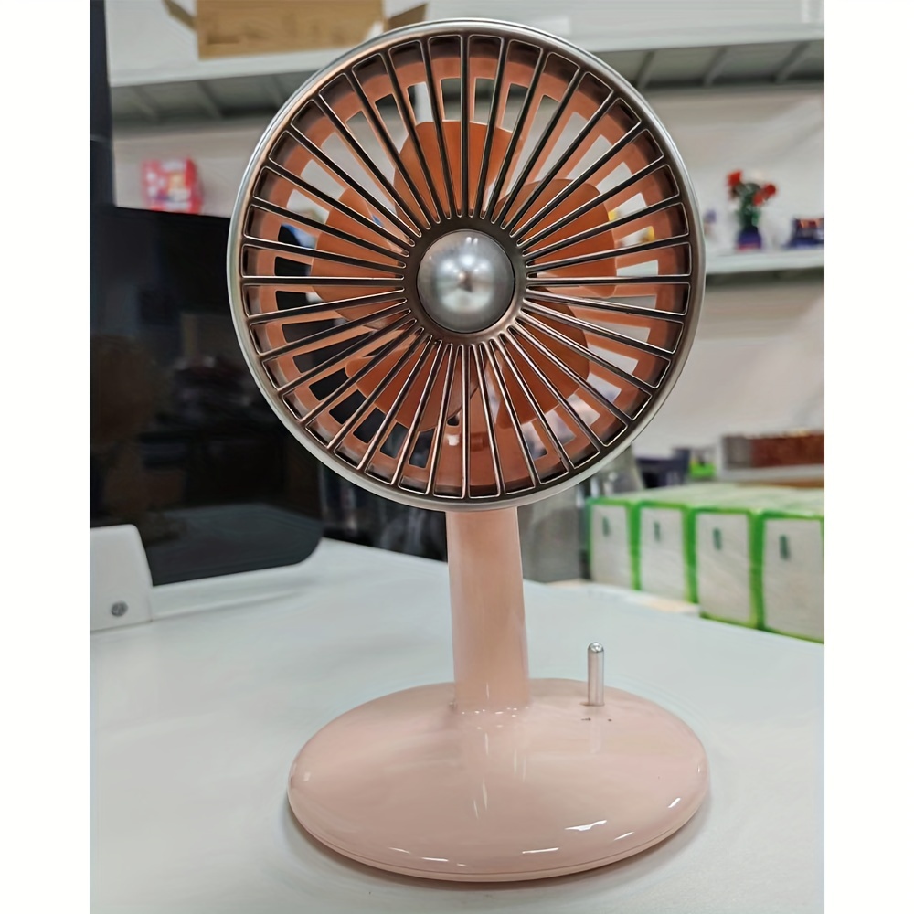 retro pink usb rechargeable desktop standing fan silent with three wind speed settings   table fan 90 adjustable and foldable essential for home office details 5