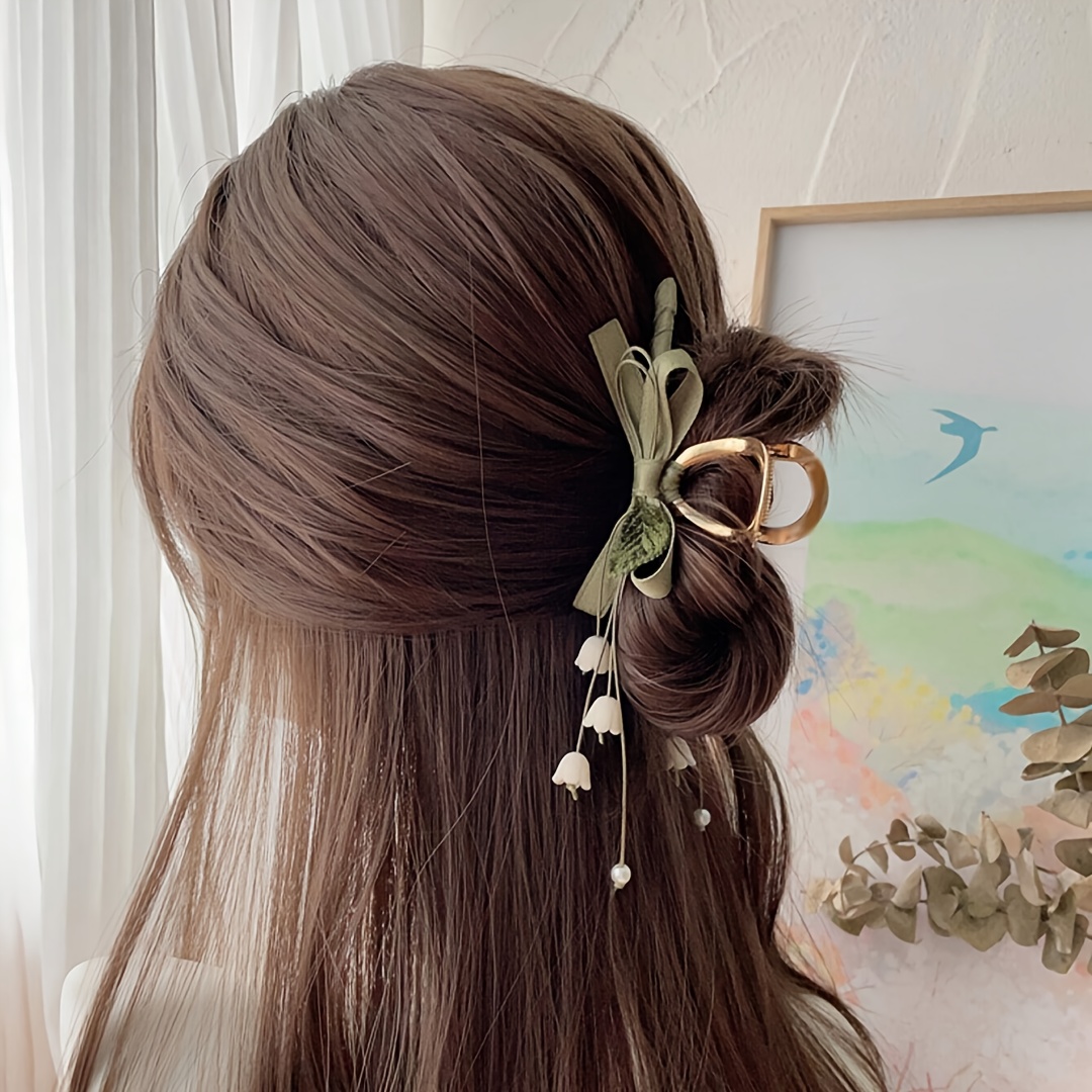 

1pc Elegant Vintage Floral Bow Hair Clip With Tassel, Single Piece, Fabric Material, Color Matching Print, Birthday Festival Accessory, French Style Hair Grip For Daily Hairstyle Decoration