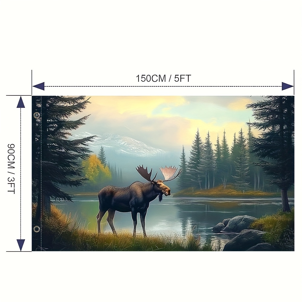 TEMU 1pièce Moose Wildlife Flag - Polyester durable, forestière et fluviale avec lumière dorée, idéal pour la décoration de cour et de jardin air,
