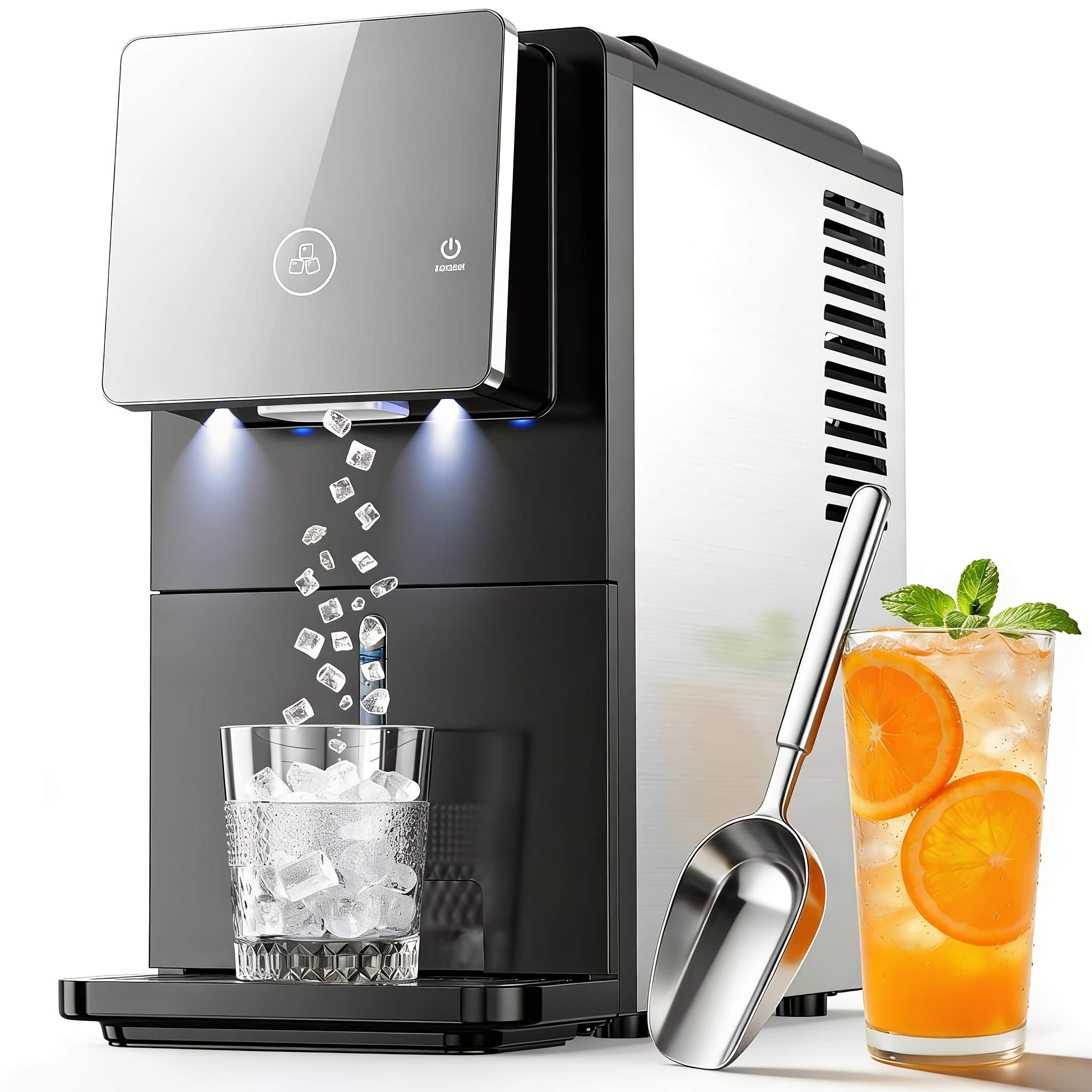TEMU Ice Maker Countertop, Pellet Crushed Chewable Ice Cubes Ice Dispenser Countertop Stainless Steel Ice Maker Machine For Home Office Kitchen Party