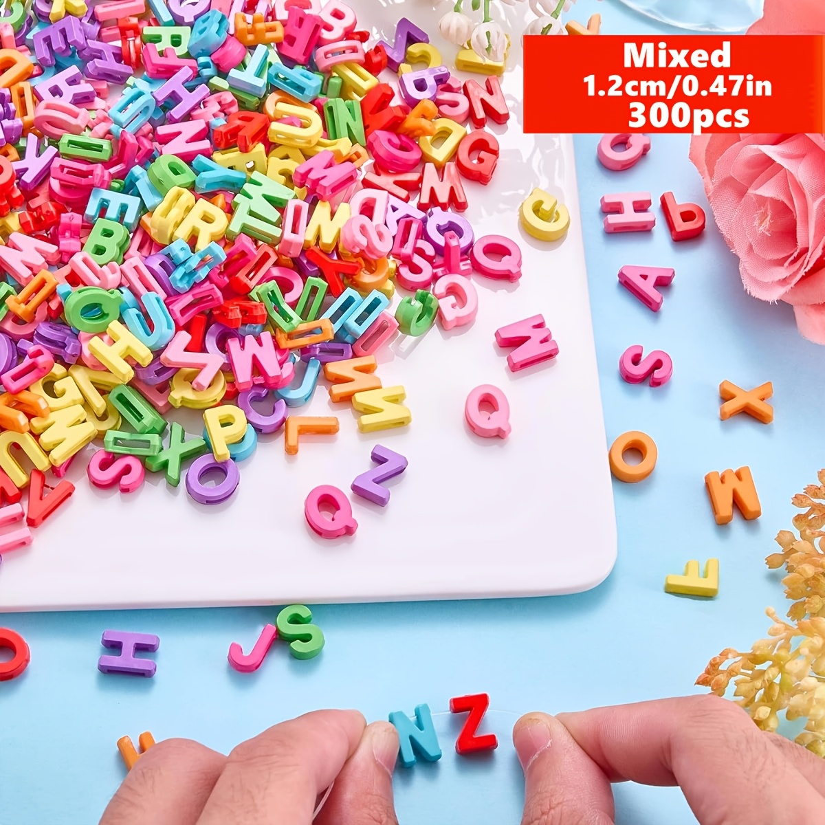 TEMU Perles lettres en acrylique à grand trou de 12 mm, 300/150 pièces, perles décoratives d'-Z mélangées, assortiments de perles, adaptées pour la