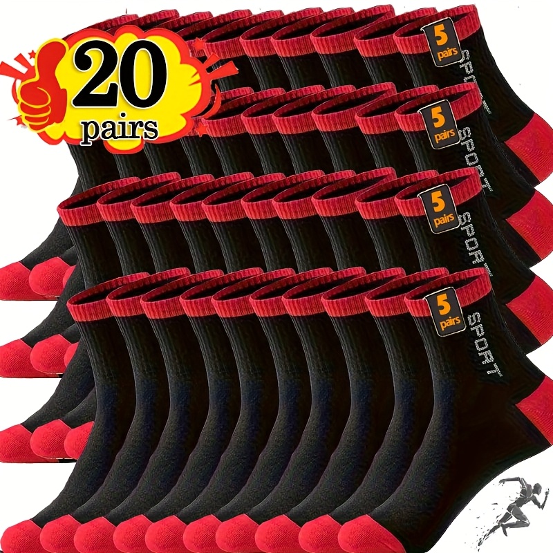 TEMU 40pcs (20 Pairs) Comfortable And Breathable Sports Socks, Unisex, With Stylish Letter Design, Suitable For Casual Running And Fitness In Any