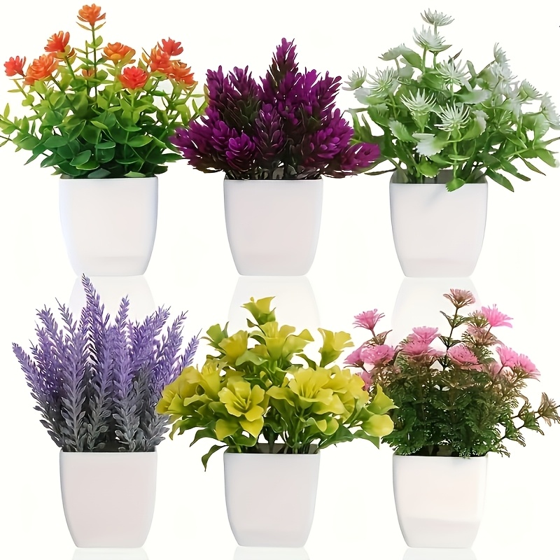 TEMU 6pcs Artificial Potted Plants - Mini Fake Flowers For Home Office Decor, Outdoor Greenery, For Room Styles And Holiday Occasions Like Father's