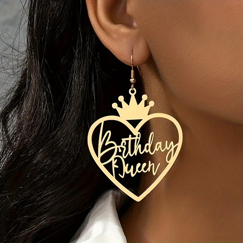 TEMU A Set Of Golden Earrings Designed In A Hollow Heart Shape, Perfect For A Birthday Queen. Elegant And Minimalist Iron Jewelry Pieces Make A Great Gift For Friends