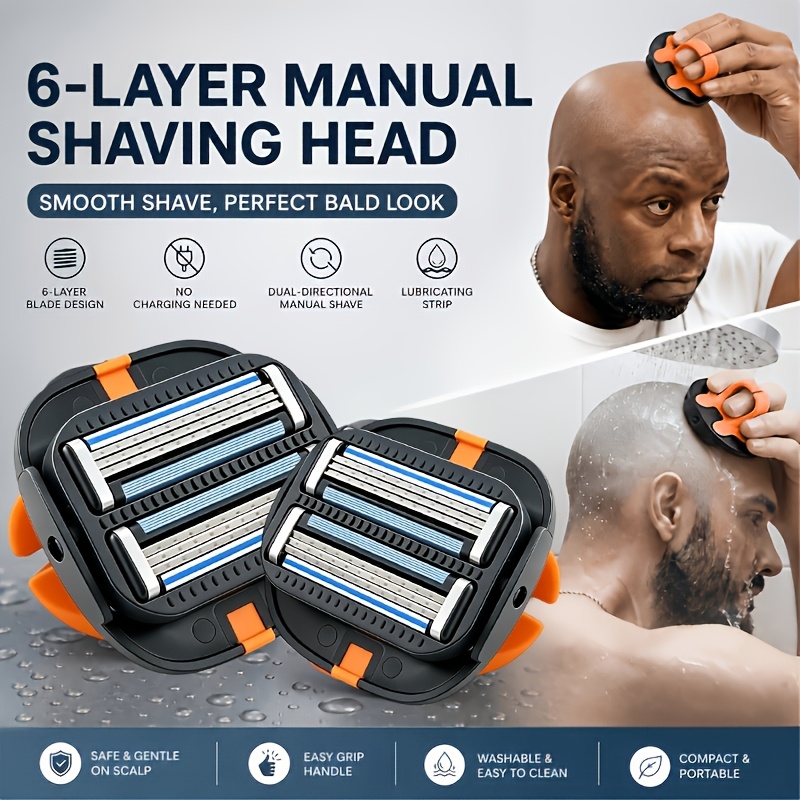 TEMU 2pcs Manual Safety Razor For Men (head Shaving)-wet/dry Use No Charging Required Portable Features Lubricating Strip For Smooth Shaving Dual-